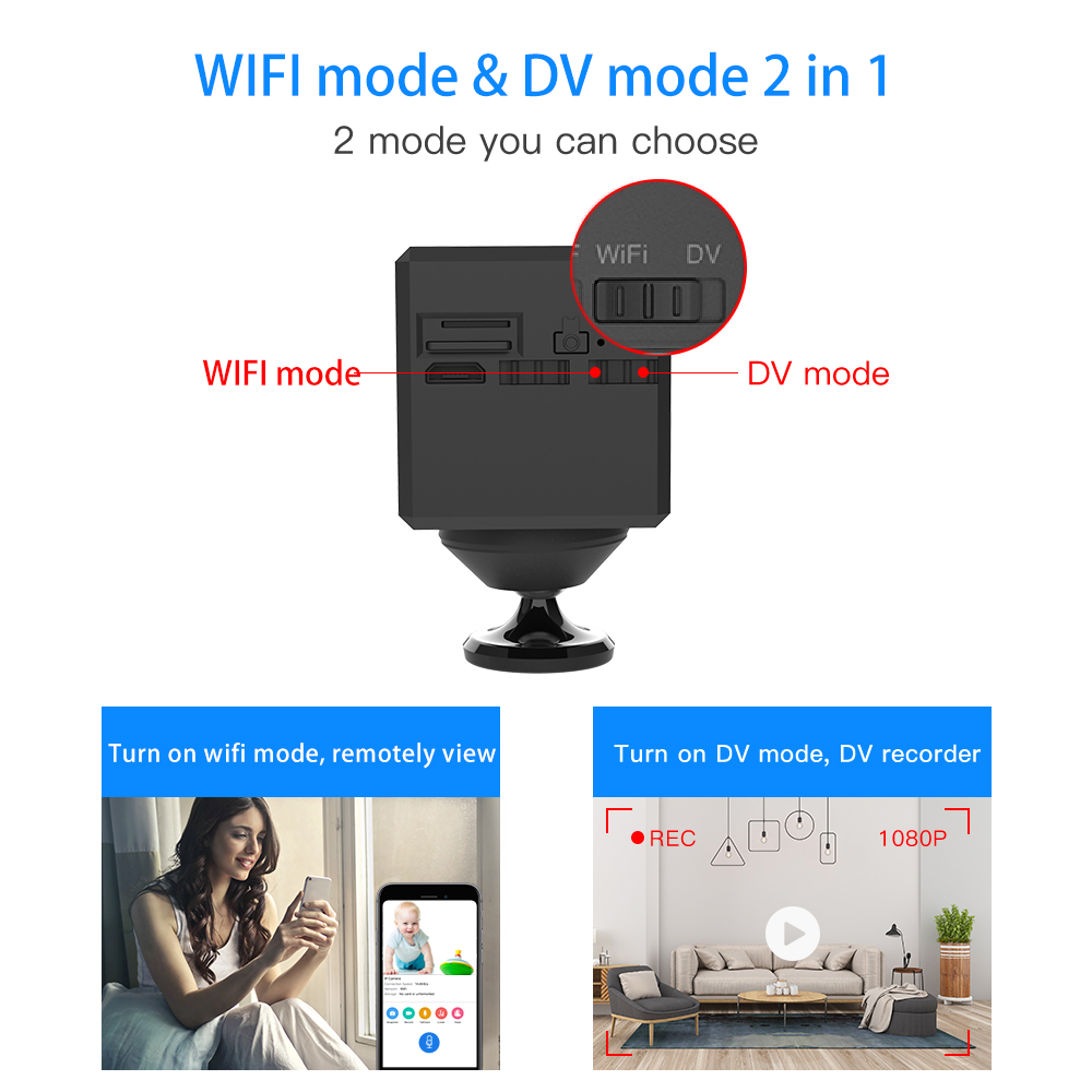 1080P Mini Wifi Camera 1500mAh Rechargeable Battery IP Camera Mini Camera AI PIR Human Body Detection Alarm IR Night